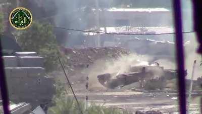 SAA tank shoots directly at a camera in Jobar [Syria] (c.2013)