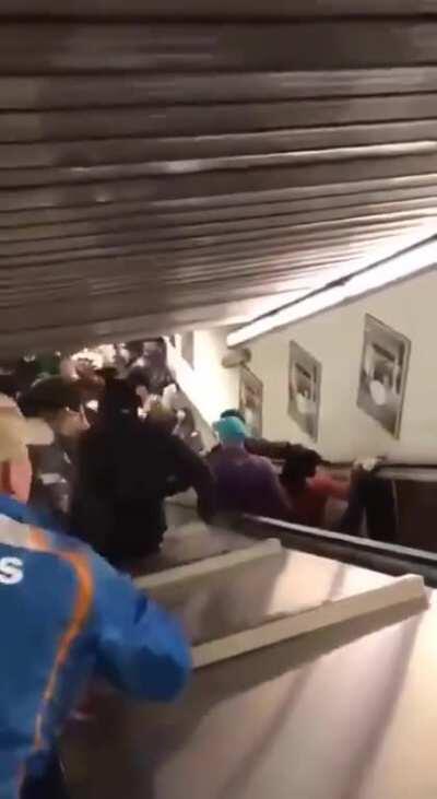 Brakes on an escalator fail.