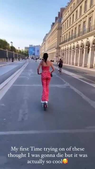 Having fun on a scooter