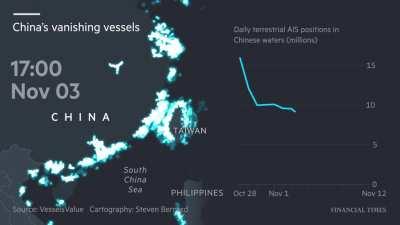 Thousands of Chinese fishing boats turn off their AIS transponders overnight. The massive Chinese fishing fleet is off to plunder protected fisheries around the world again.