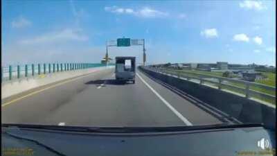 Styrofoam box jumped back into the van... Twice!