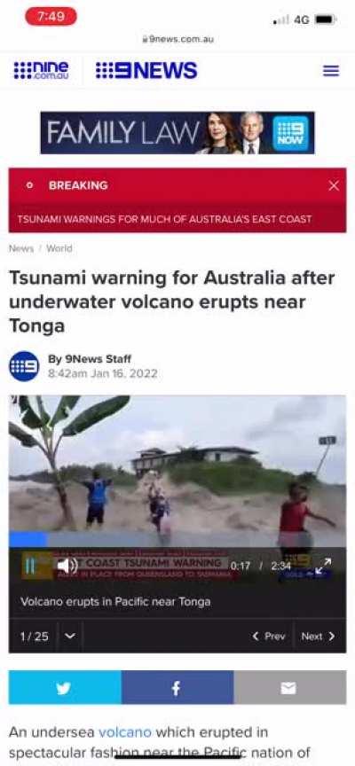 Channel 9 News - Hilariously use Reddit famous Indonesia Tidal Bore video and say it’s the Tonga Tsunami. Genius broadcasting, dimwits.