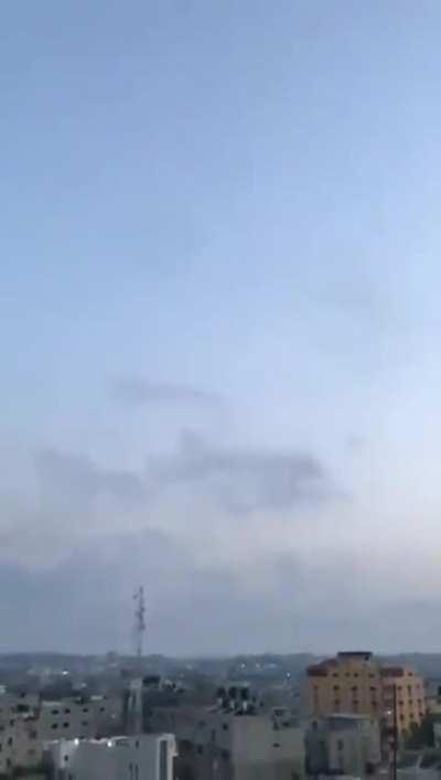 A rocket barrage being fired from Gaza toward Ashkelon, Israel this morning (5/11/2021)