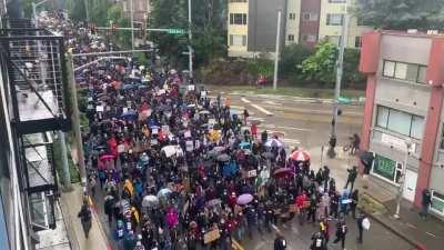 Seattle had a silent march today in the rain. &quot;We move, together, in silence”