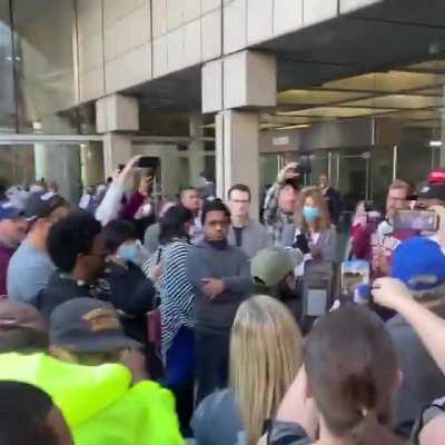 Man yells Black Lives Matter at the Stop The Vote mob in Detroit.