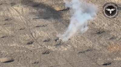 Three russian soldiers getting hit by a Ukrainian FPV drone during a medevac near Avdiivka