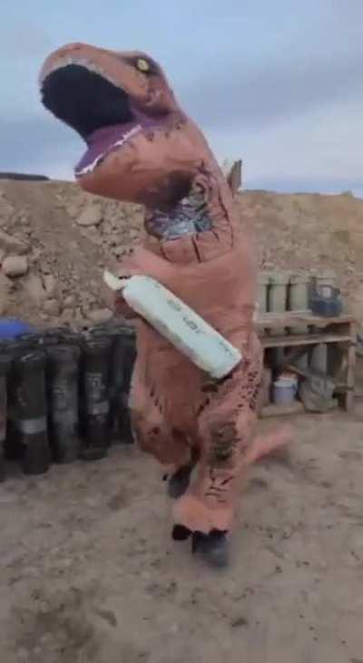 Israeli dinosaur fires artillery towards the Gaza strip (music from source)