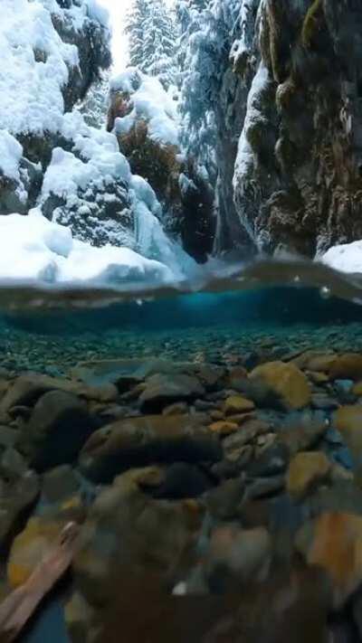 🔥 Snow flakes falls softly into crystal clear water ❄️