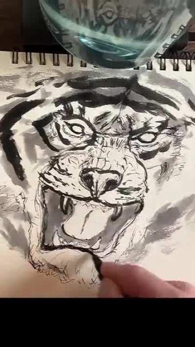 Tiger Head 3, me, ink/watercolors and gouache, 2022