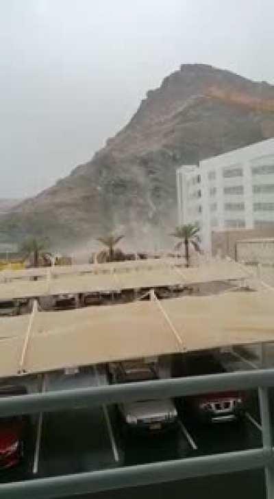 Due to the heavy rains of Cyclone Shaheen an avalanche occurs in Al Wutayyah, Muscat.