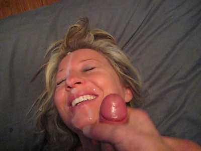 Blowing a nut all over her pretty face