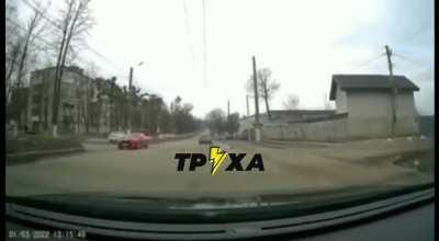 Air strike in urban center from dash cam. Two civilians in car became casualties. Unknown location Ukraine.