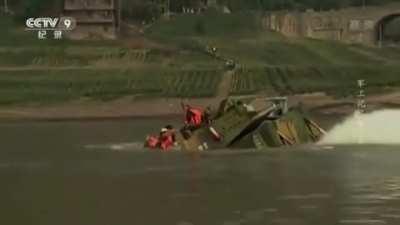 PLA's amphibious tank drowns.