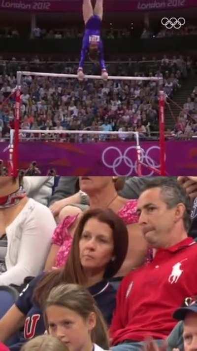 Aly Raisman's parents watching her compete is hilarious.