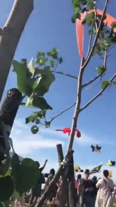 3 year old girl gets caught in the kite and is sent flying during hsinchu's kite