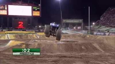 Monster truck does a front flip