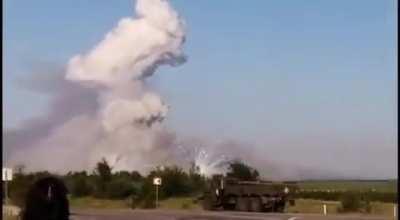 Still ongoing explosions in a Russian ammunition depot near Voronezh, Voronezh Oblast Russia. This depot was attacked by Ukrainian UAVs last night.