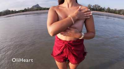 Topless on a public beach
