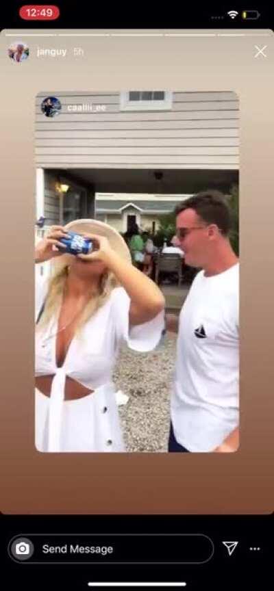 Beer dripping down her tits on insta story..