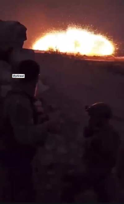 IOF from Givati Brigade published scenes of himself blowing up a home in Maron Al-Ras, South Lebanon. Other IOF terrorists celebrate in the background