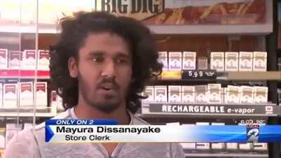 Of all the gas stations to rob you had to pick the one whose clerk is a 5 time Sri Lankan MMA champ.