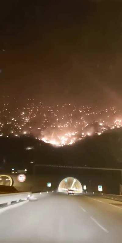 Fires in Northern Albania above the Kalimash tunnel