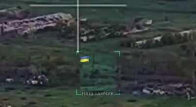 UA Drone View Of An Armored Clash Between a Ukrainian Tank And Russian Vehicles.