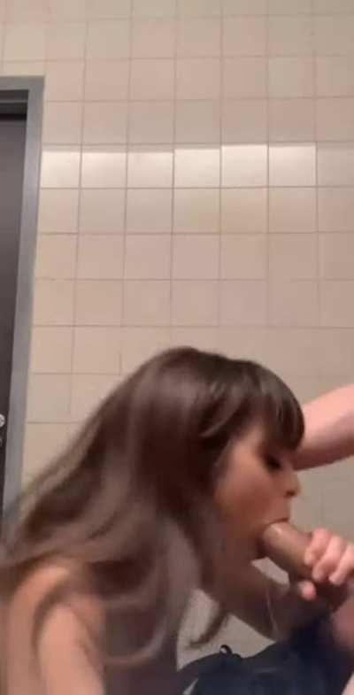 My Stepsister Gives Me a Quick blowjob in toilet