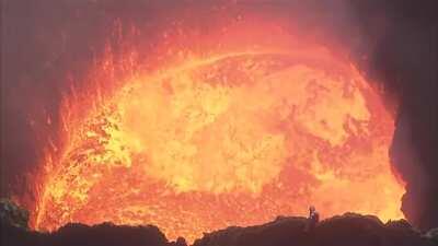 Guy gets within 30 meters of Marum Volcano's lava lake on Ambrym Island, Vanuatu.