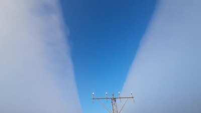 World’s largest plane cutting through fog