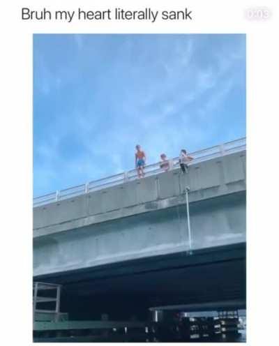 Jumping off a pier on a normal summer day