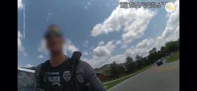 Police officer pulls over another police officer for speeding.