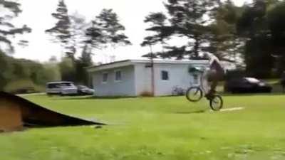 A very smooth backwards front flip on a bike