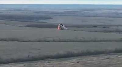 Ukrainian Drone View Of A Russian Tank/BMP Hitting A Mine.