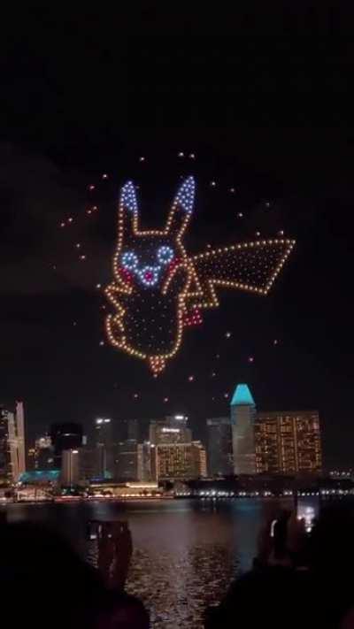 Pokémon 6th anniversary drone display at Marina bay