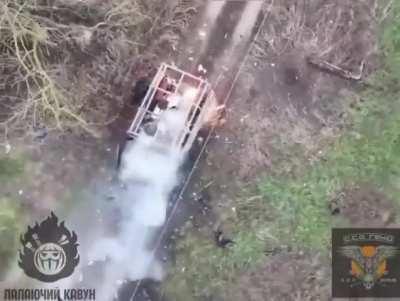 A Ukrainian UAV operator spots a Russian UAZ-3303 