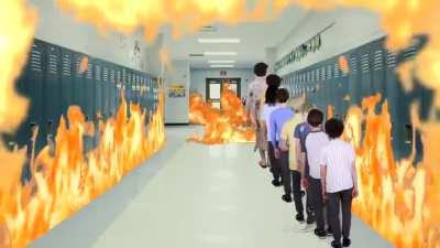 How schools expect us to exit during a fire.