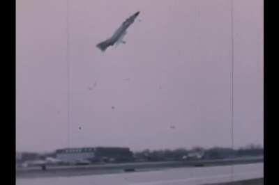 F-4J Phantom fresh off the production line crashes on its first test flight due to jammed controls on March 20th 1968 at St. Louis Missouri