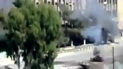 Syrian Army BMP suffers cataclysmic explosion after getting hit by rebel RPG. Syrian Civil War June 2012 Arihah, Syria