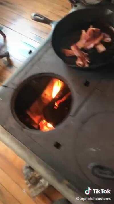 wood fired oven used to make breakfast