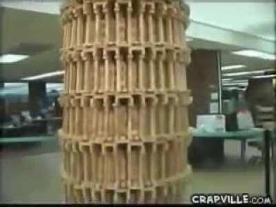 How to break a world record! (Clumsy Reporter Knocks Down Jenga Tower)