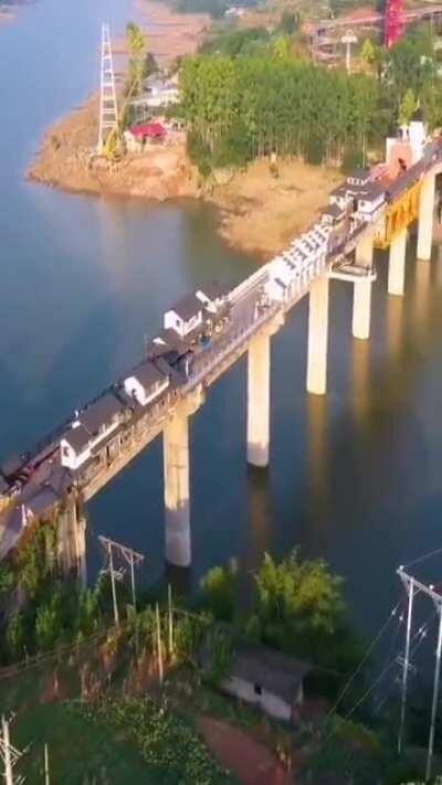 A small town on a bridge in Chongqing, China