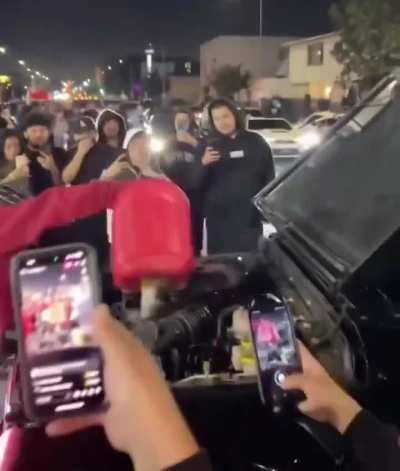 A Heep gets torched in Los Angeles by sideshow participants