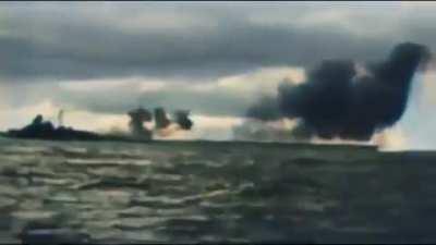 Video footage of Bismarck firing upon HMS Hood, Battle of the Denmark Strait, 24 May 1941