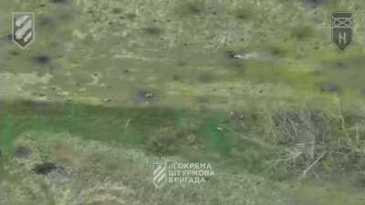 russian soldiers are being hit by an fpv drone during an assault, april 2024, location unknown