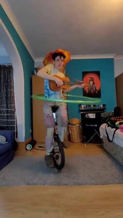 krusty krap theme song while on a unicycle