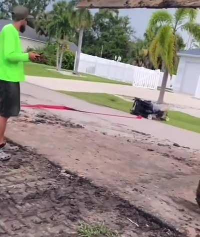 Older Guy on the jazzy scooter assaulted younger guy doing lawn care at the neighbor’s house