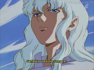 Episode 1 of the 97 anime: This guy from episode one time stamp 3:54 says  that since Griffith became King, he has lost all hope yet in the Manga,  Griffith hasn't yet