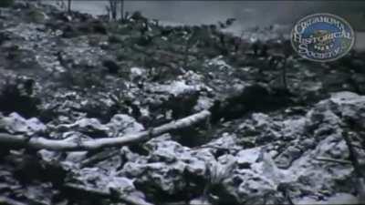 M4 Sherman tanks fires flamethrowers on Japanese machine gun nests in Okinawa (June 1945)