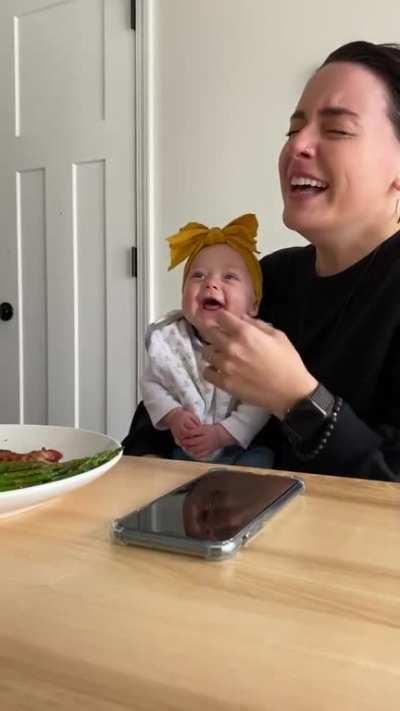 Mother’s reaction to baby’s laughter